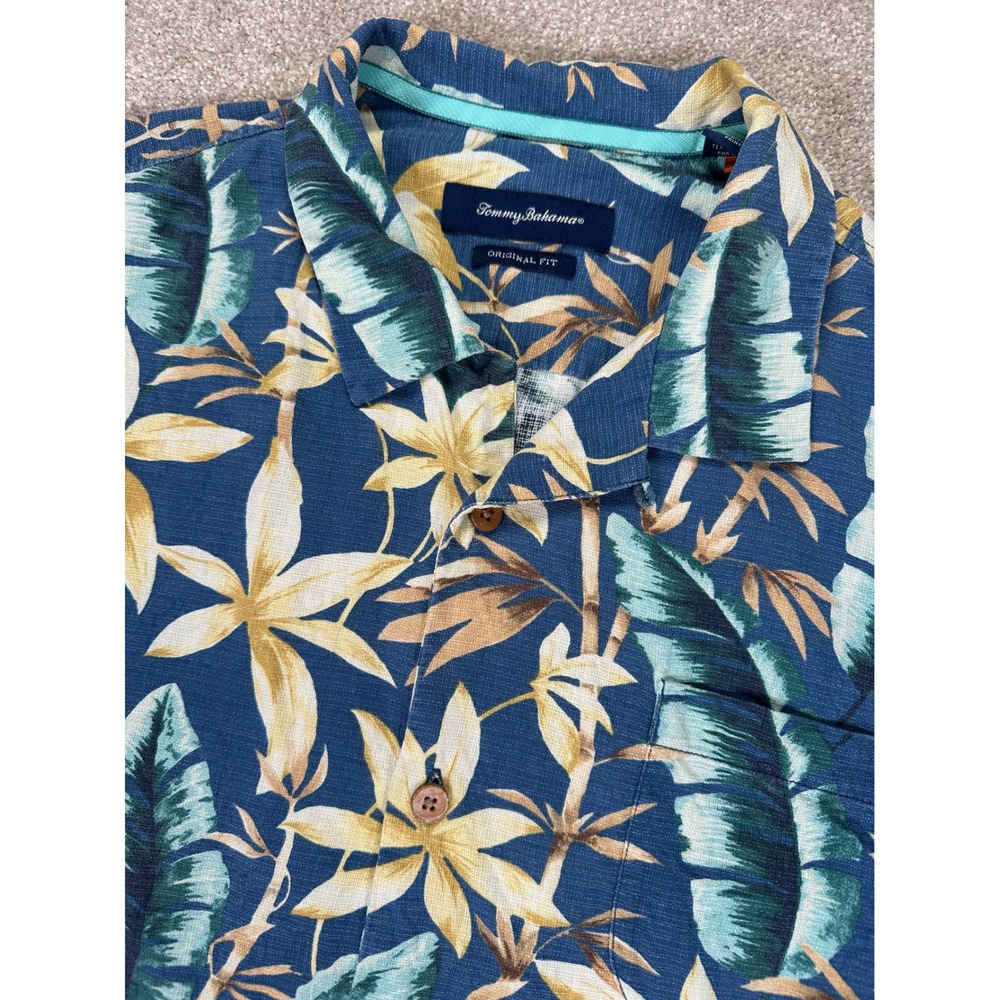 Tommy Bahama Floral Camp Shirt Original Fit Button Up Tropical Hawaiian blue XL‎